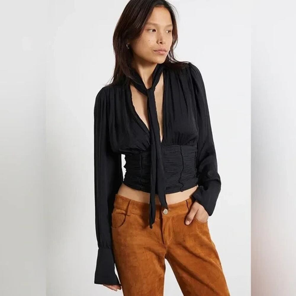 Free People Meet Me There Button Down Shirt Top Blouse Black Small New w/Tag